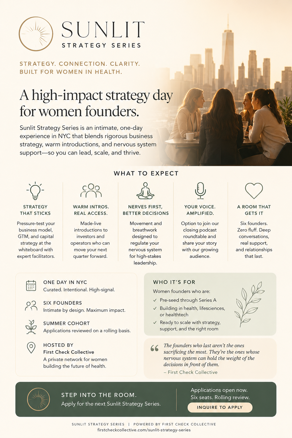 Sunlit Strategy Series pamphlet — One day in NYC for six women founders building in health innovation